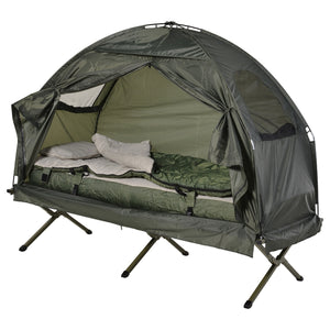 Kampeerbed met matras slaapzak tent groen opvouwbaar 193x78x118 cm geschikt voor comfortabel kamperen buiten
