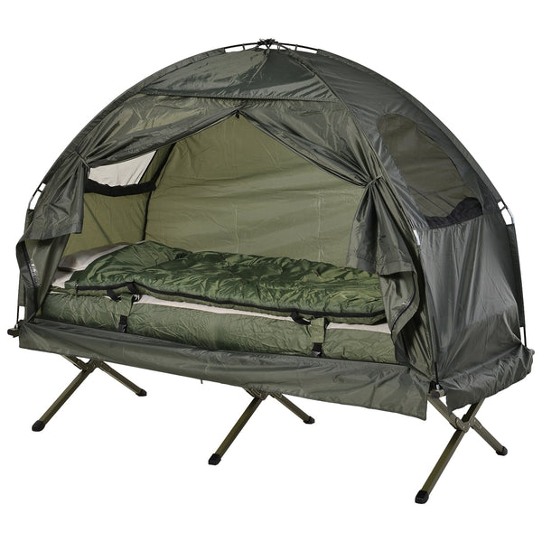 Kampeerbed met matras slaapzak tent groen opvouwbaar 193x78x118 cm