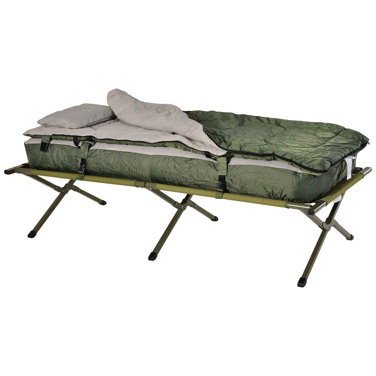 Kampeerbed met matras slaapzak tent groen opvouwbaar 193x78x118 cm