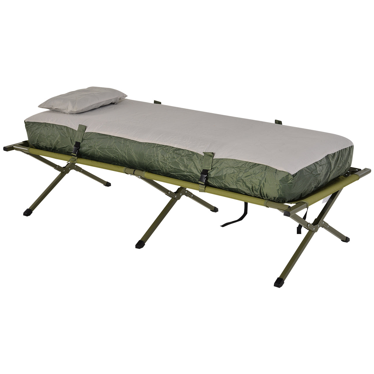 Kampeerbed met matras slaapzak tent groen opvouwbaar 193x78x118 cm