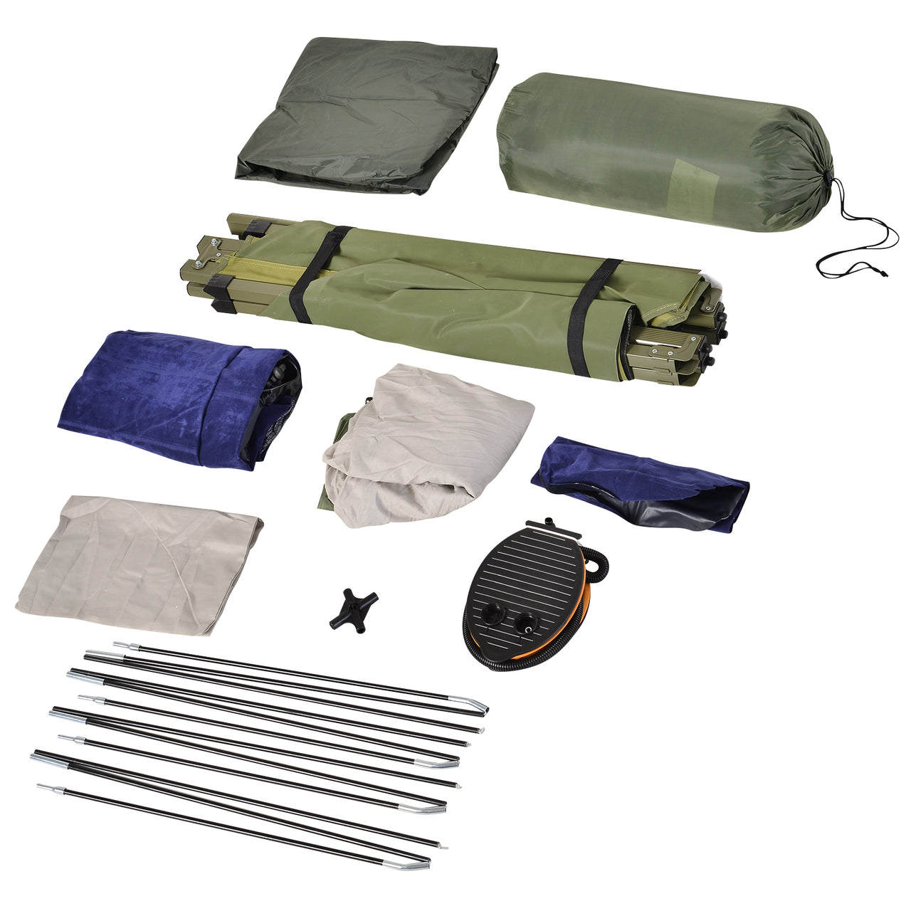 Kampeerbed met matras slaapzak tent groen opvouwbaar 193x78x118 cm