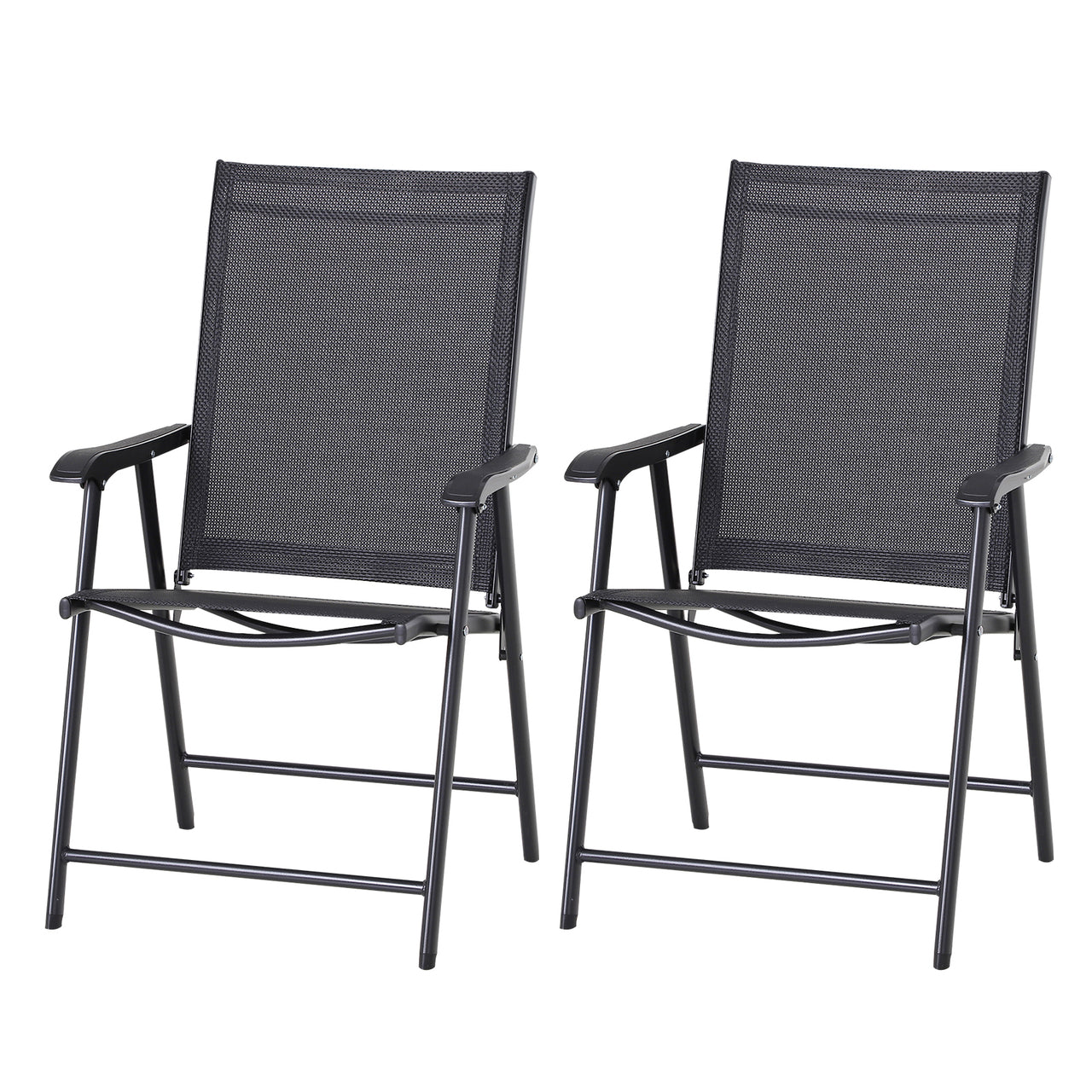 Set van 2 zwarte inklapbare tuinstoelen met armleuning – ideaal voor tuin en camping