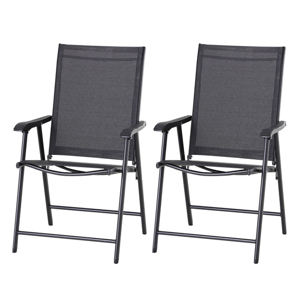 Set van 2 zwarte inklapbare tuinstoelen met armleuning – ideaal voor tuin en camping