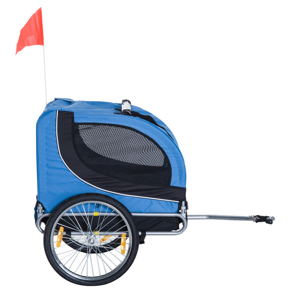 Blauw-zwarte hondenfietskar 130x90x110 cm – opvouwbaar met muggengaas en stalen frame