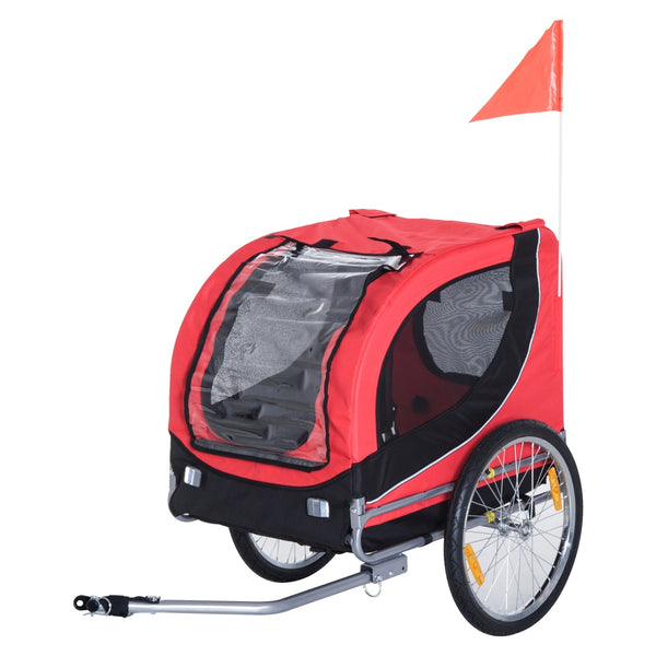 Rood-zwarte hondenfietskar 130x90x110 cm – met reflectoren, luchtbanden en ruime instap