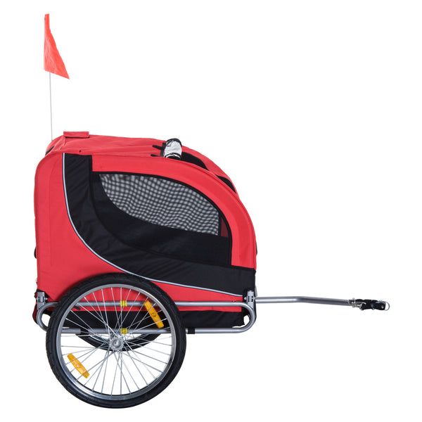 Rood-zwarte hondenfietskar 130x90x110 cm – met reflectoren, luchtbanden en ruime instap