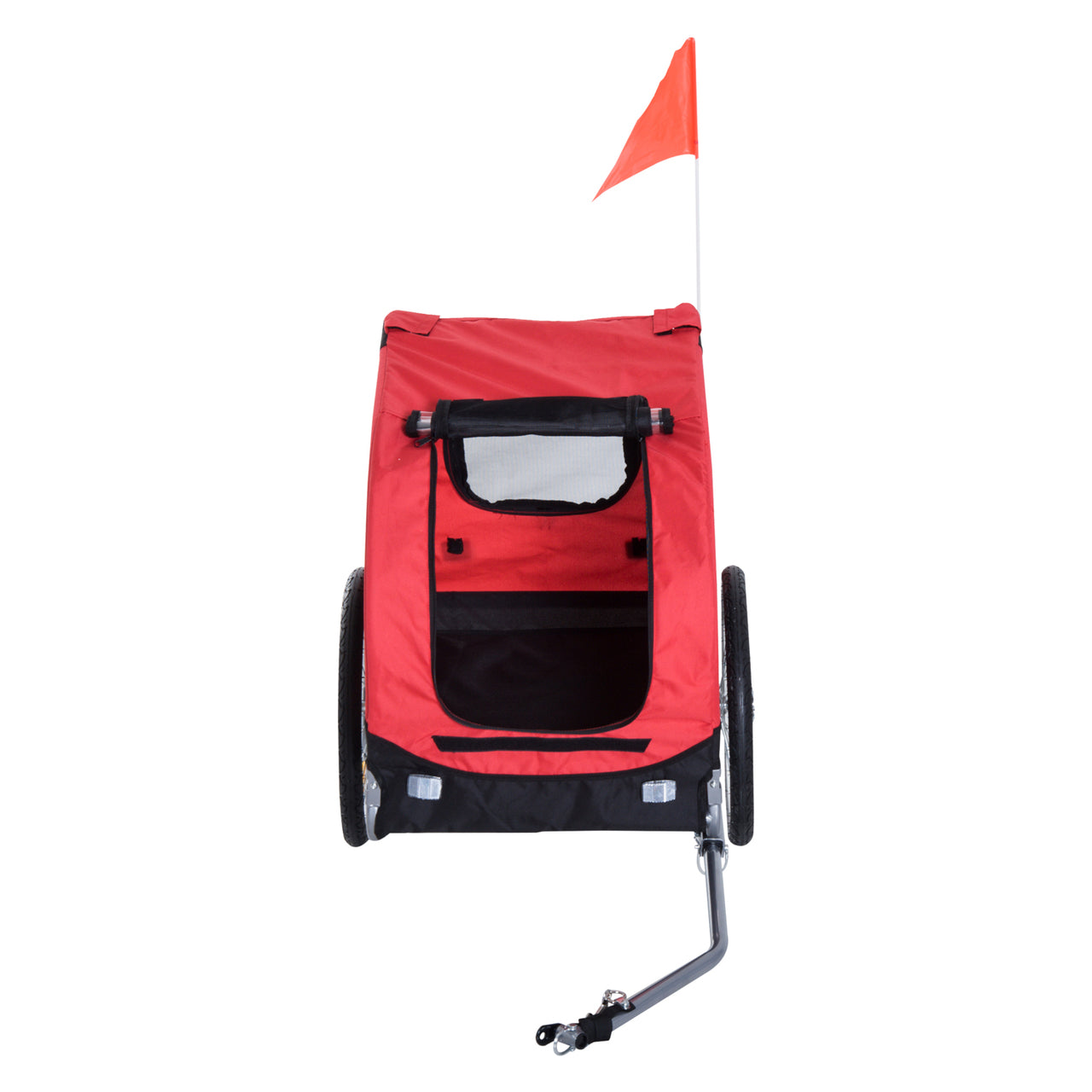 Rood-zwarte hondenfietskar 130x90x110 cm – met reflectoren, luchtbanden en ruime instap