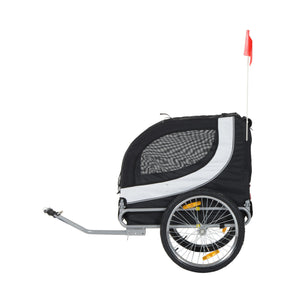 Wit-zwarte hondenfietskar 130x90x110 cm – opvouwbare trailer met luchtbanden en muggengaas, stabiel en comfortabel ontwerp