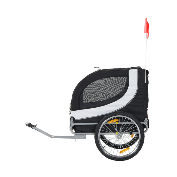 Wit-zwarte hondenfietskar 130x90x110 cm – opvouwbare trailer met luchtbanden en muggengaas