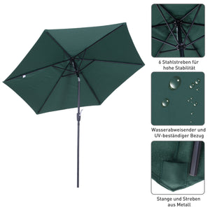 Groene balkonparasol 270 cm – knikbaar en met handslinger, waterafstotende stof en stevig metalen frame voor terras en tuin