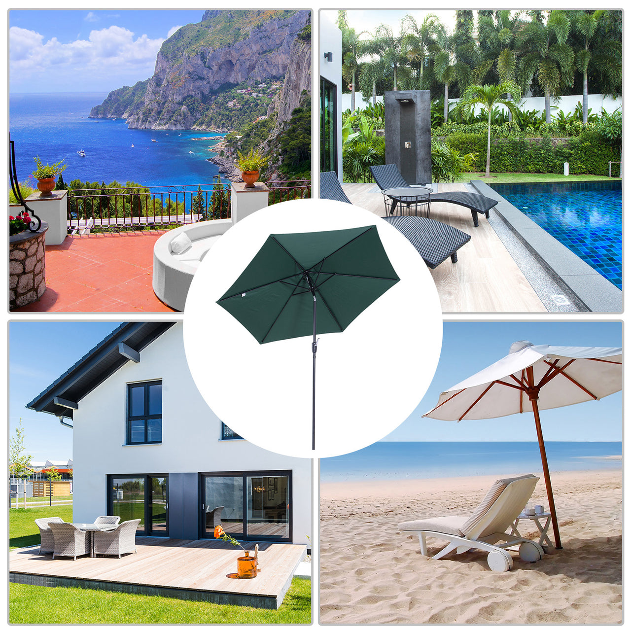 Groene balkonparasol 270 cm – knikbaar en met handslinger