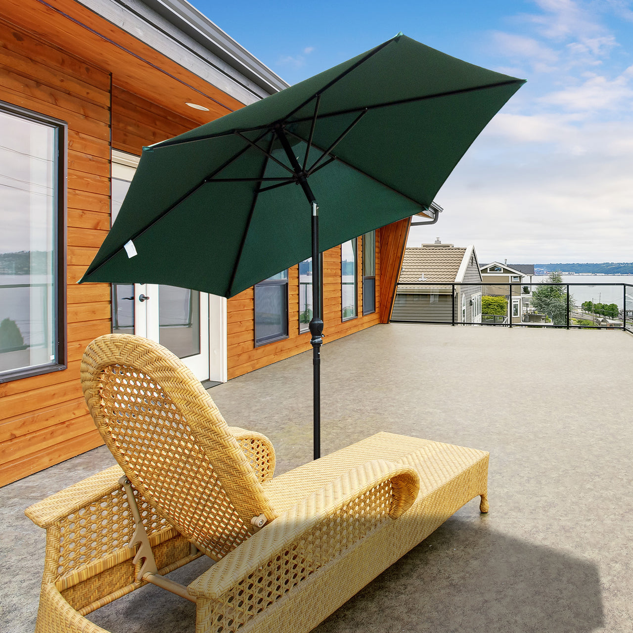 Groene balkonparasol 270 cm – knikbaar en met handslinger