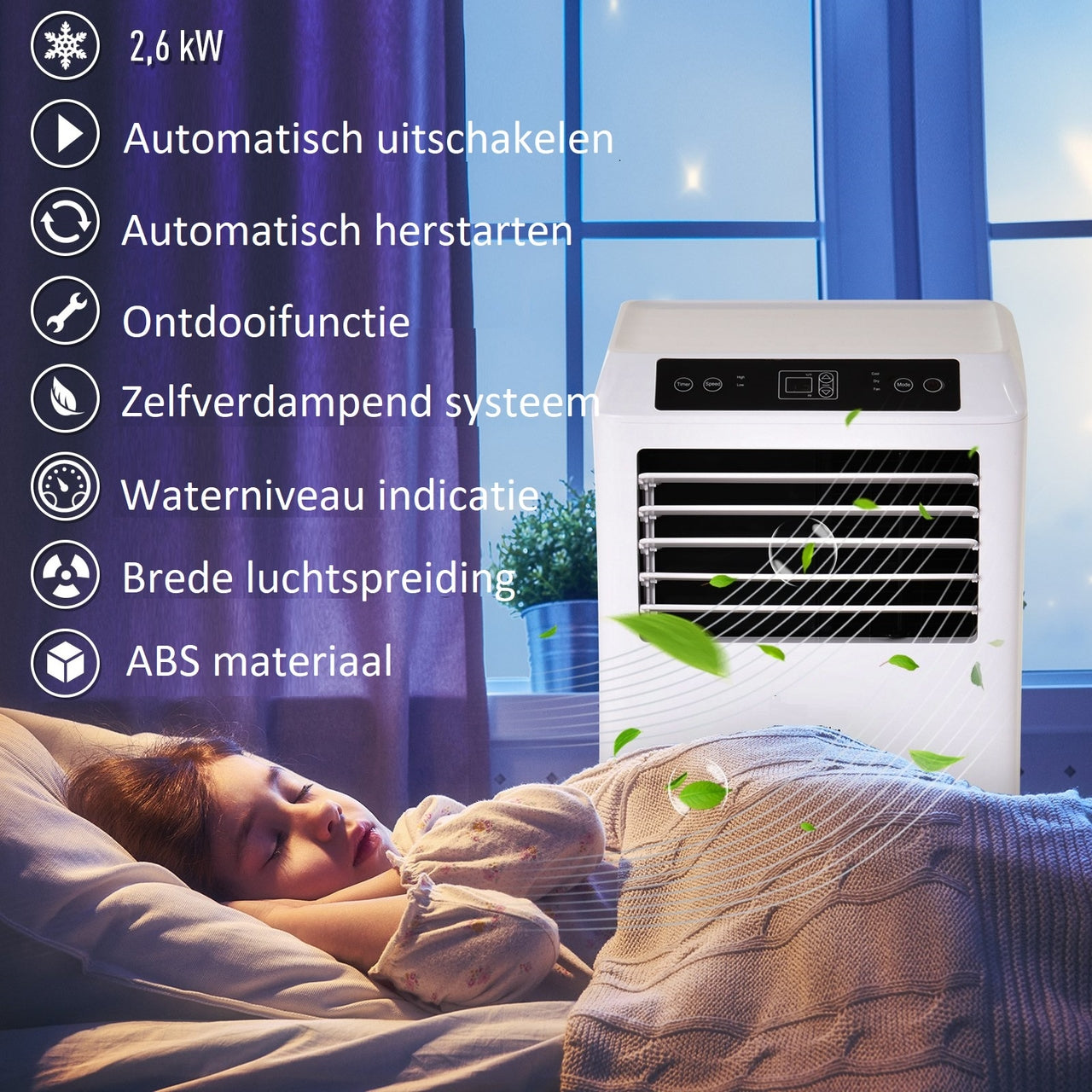 Mobiele airco 9000 BTU – 3-in-1 met afstandsbediening