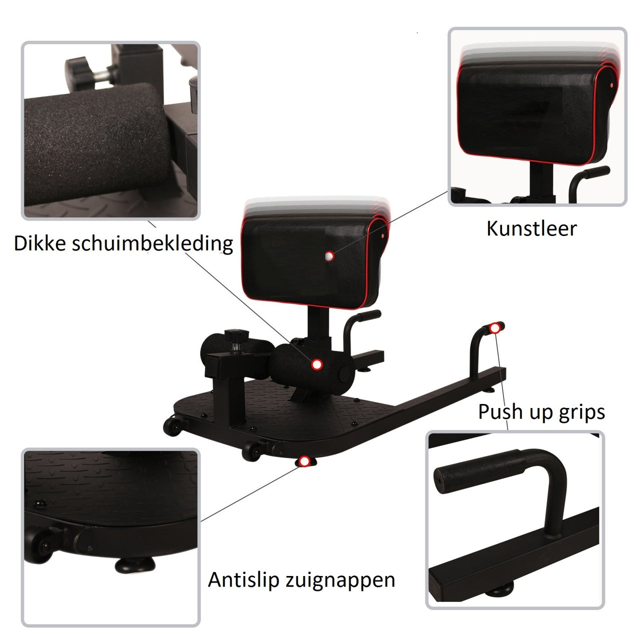 Sissy squat trainer zwart – 3-in-1 fitnessbank met push-up steunen