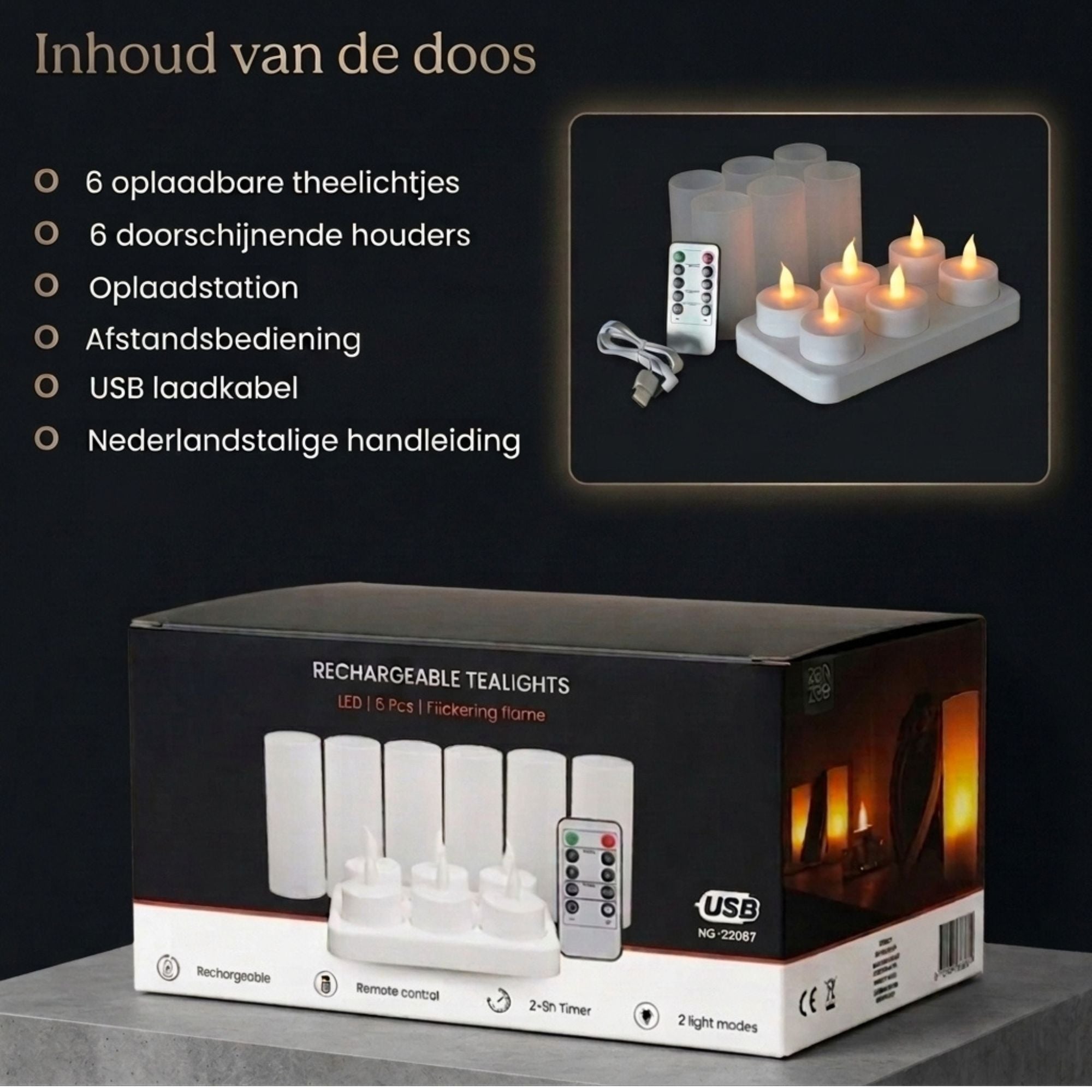 6 oplaadbare LED waxinelichtjes – met afstandsbediening en timerfunctie | Zenzee