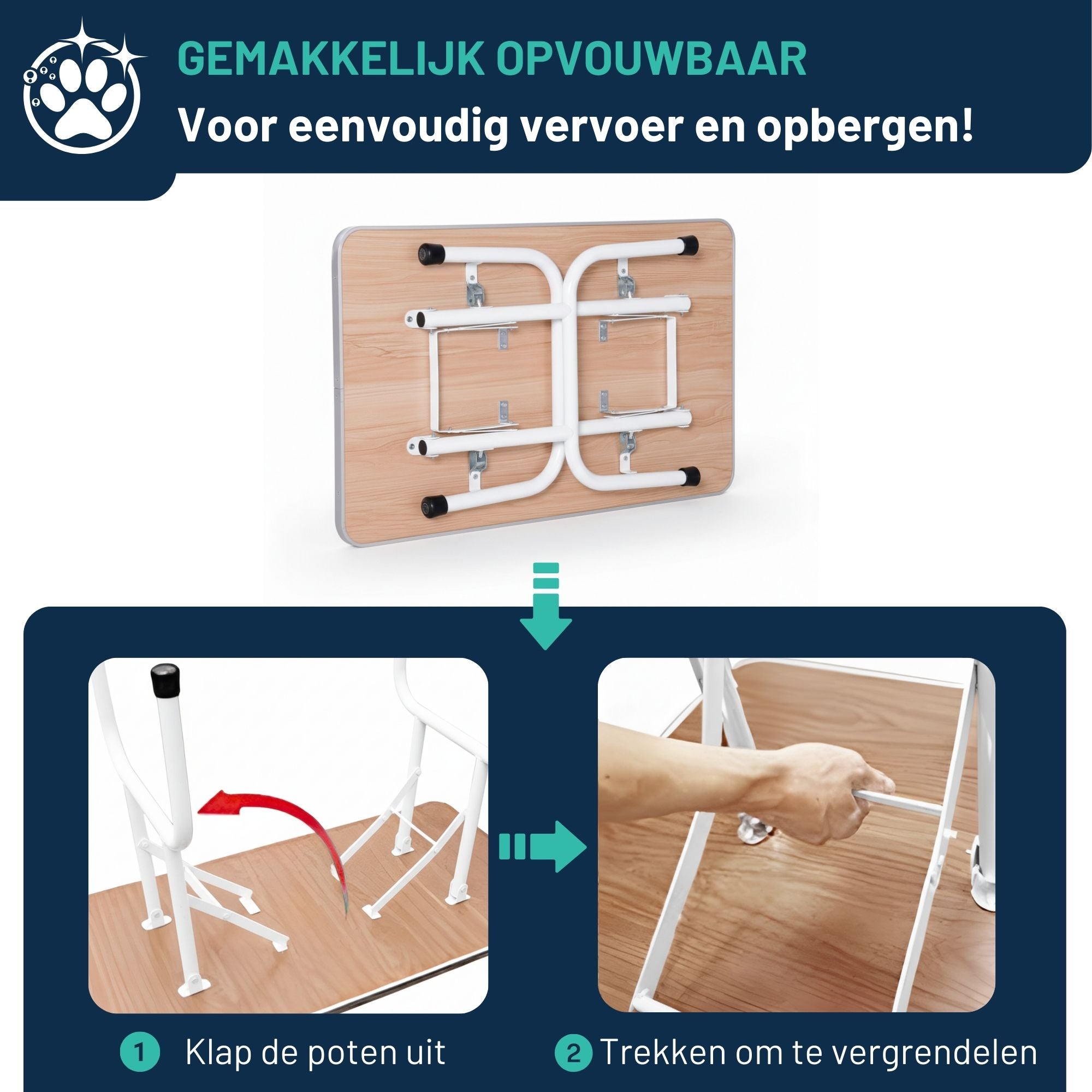 Honden trimtafel zwart 81x49x80cm – Inklapbare tafel waarbij je makkelijk poten uitklapt en vastzet voor transport en opslag