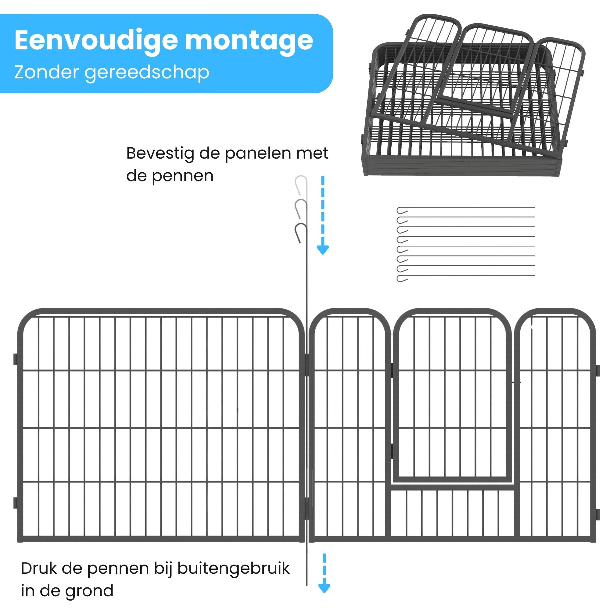 Ruime stalen puppyren van 60 cm hoog L – eenvoudig te monteren hondenren of kennel zonder gereedschap | Zenzee