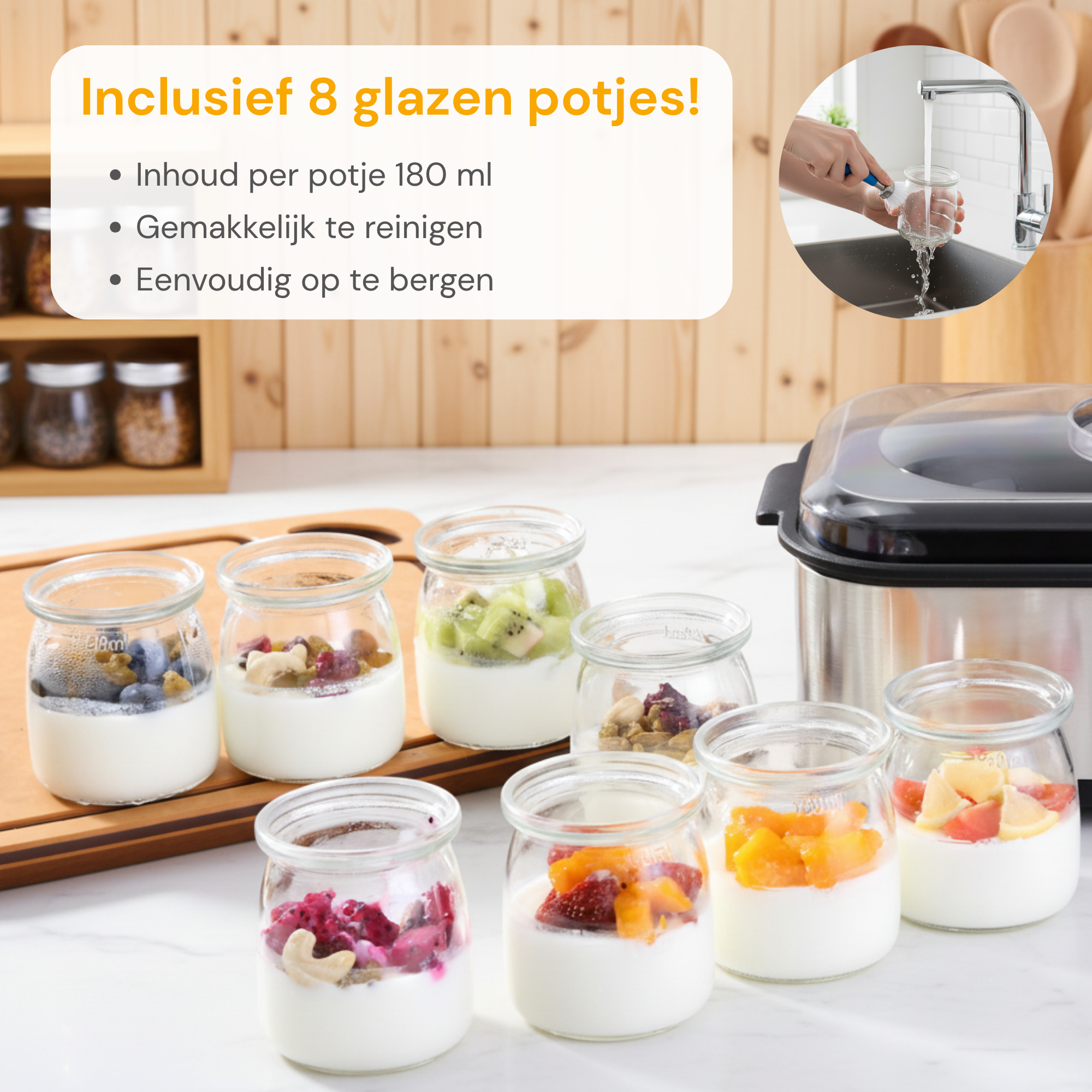 Yoghurtmaker van RVS – met 8 glazen potten voor verse huisgemaakte yoghurt | Zenzee