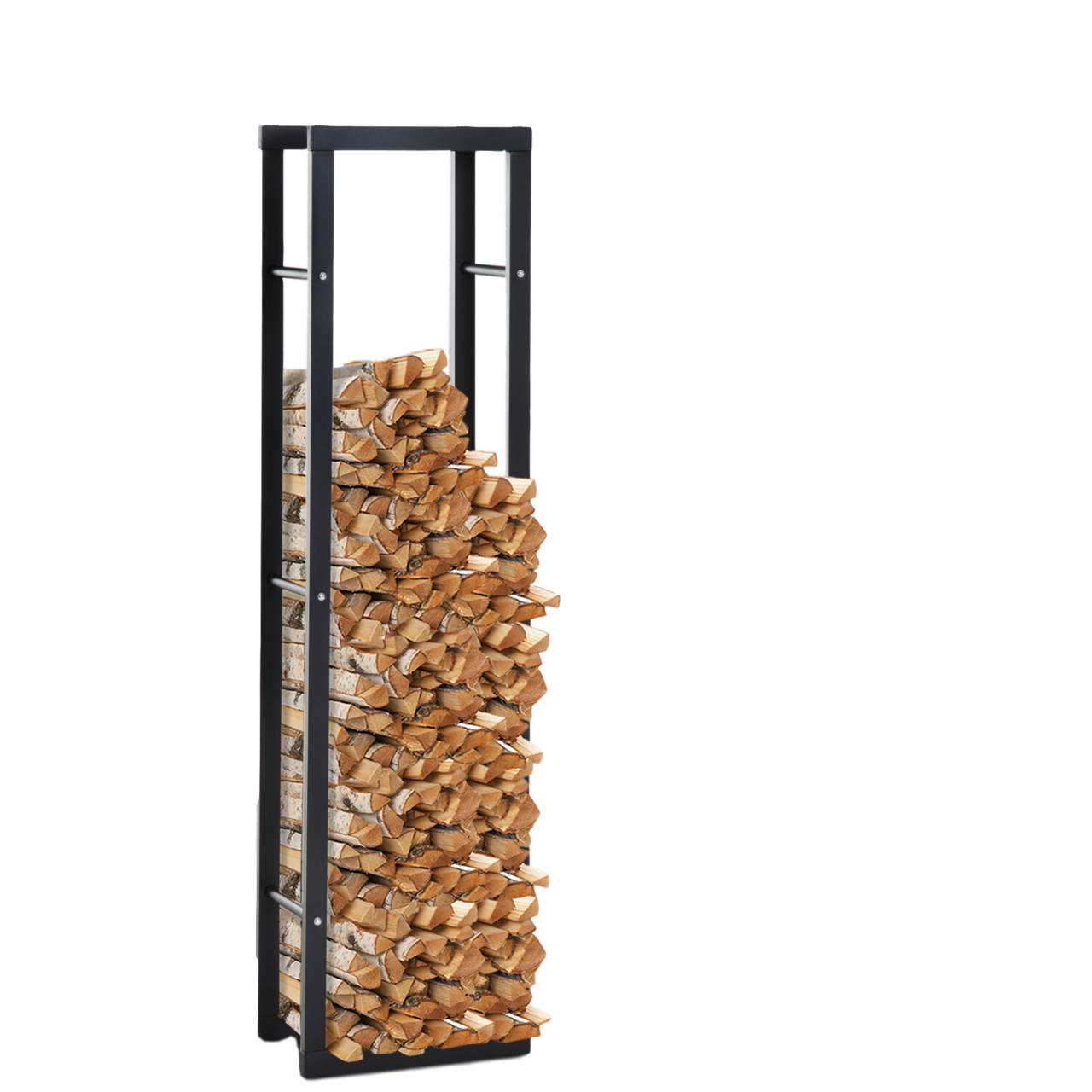 Haardhoutrek 150 cm zwart – smalle houtopslag staal