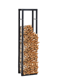 Haardhoutrek 150 cm zwart – smalle houtopslag staal voor overzichtelijke en veilige brandhoutopslag binnen en buiten