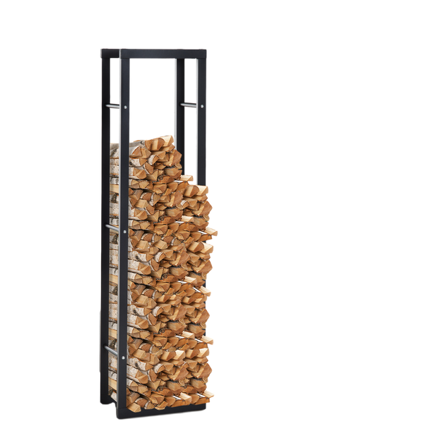 Haardhoutrek 150 cm zwart – smalle houtopslag staal
