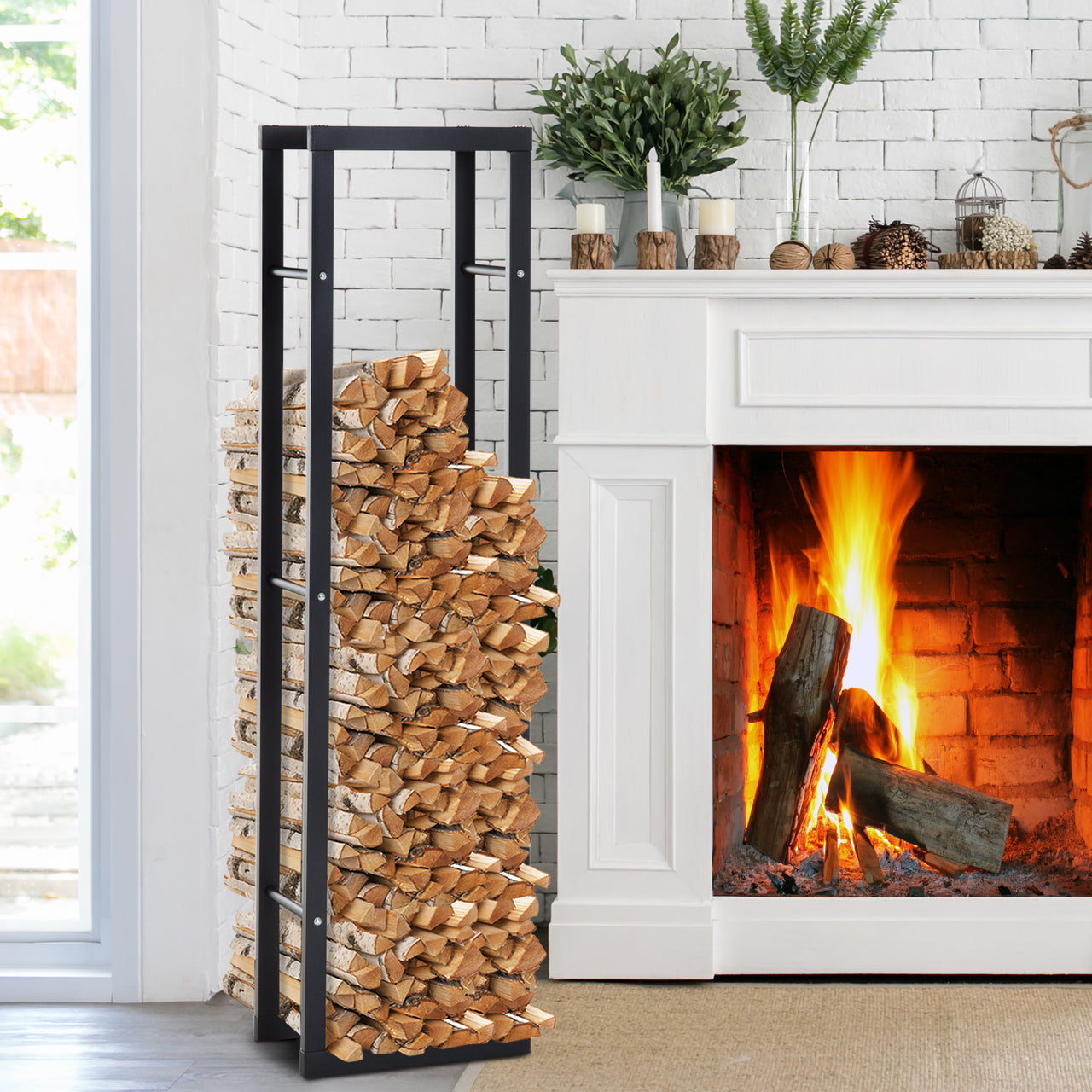 Haardhoutrek 150 cm zwart – smalle houtopslag staal