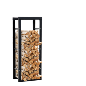 Zwart haardhoutrek 100 cm – stijlvol en ruimtebesparend ontwerp voor veilige en nette opslag van brandhout en accessoires