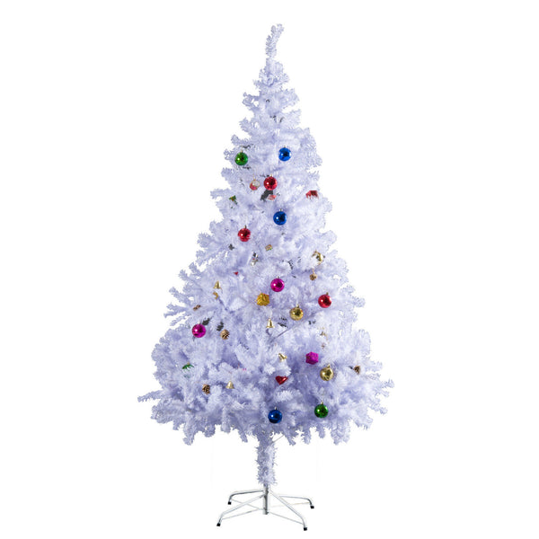 Witte kunstkerstboom 150 cm met kerstballen en 680 tips