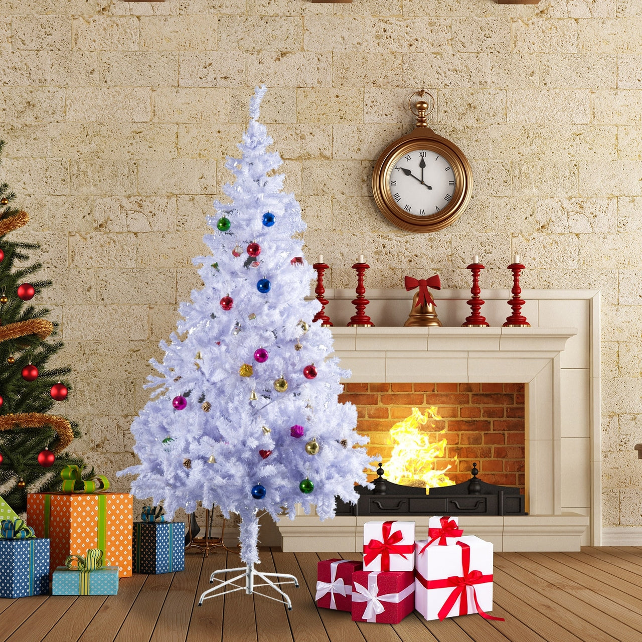 Witte kunstkerstboom 150 cm met kerstballen en 680 tips
