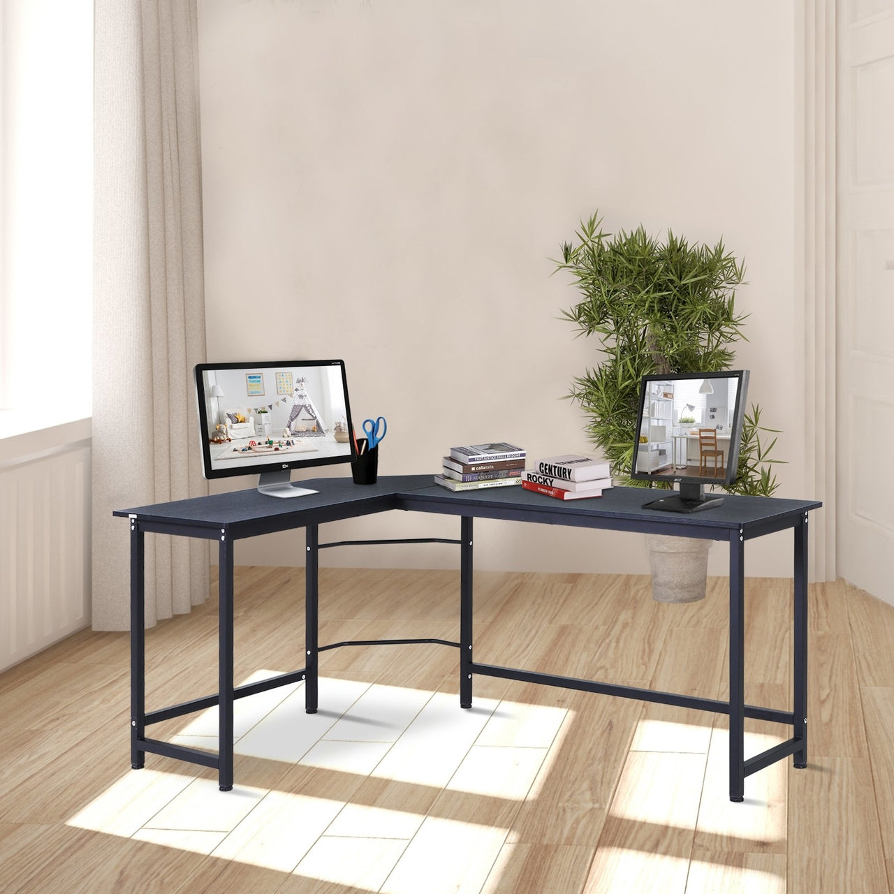 Modern hoekbureau 168x120 cm in zwart – hoekmodel met stabiele constructie