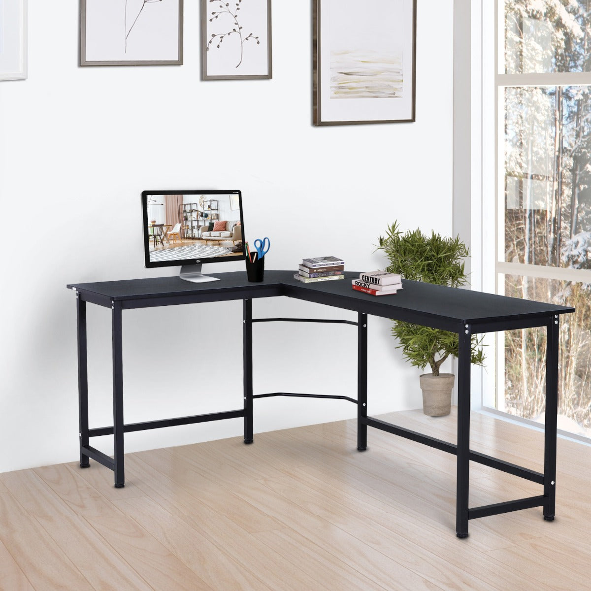 Modern hoekbureau 168x120 cm in zwart – hoekmodel met stabiele constructie