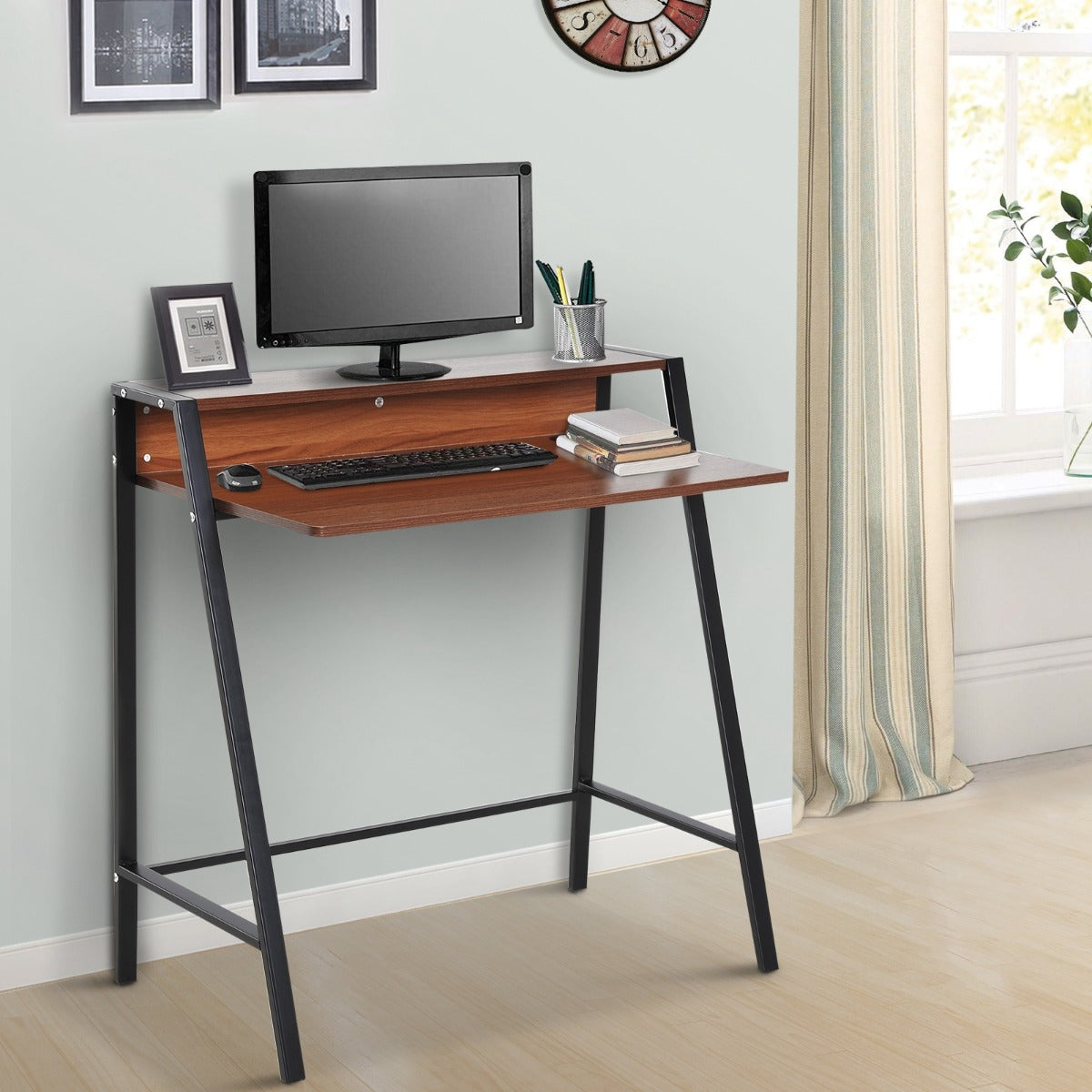 Zwart houten bureau 84x45 cm – ideaal voor studeren of thuiswerken