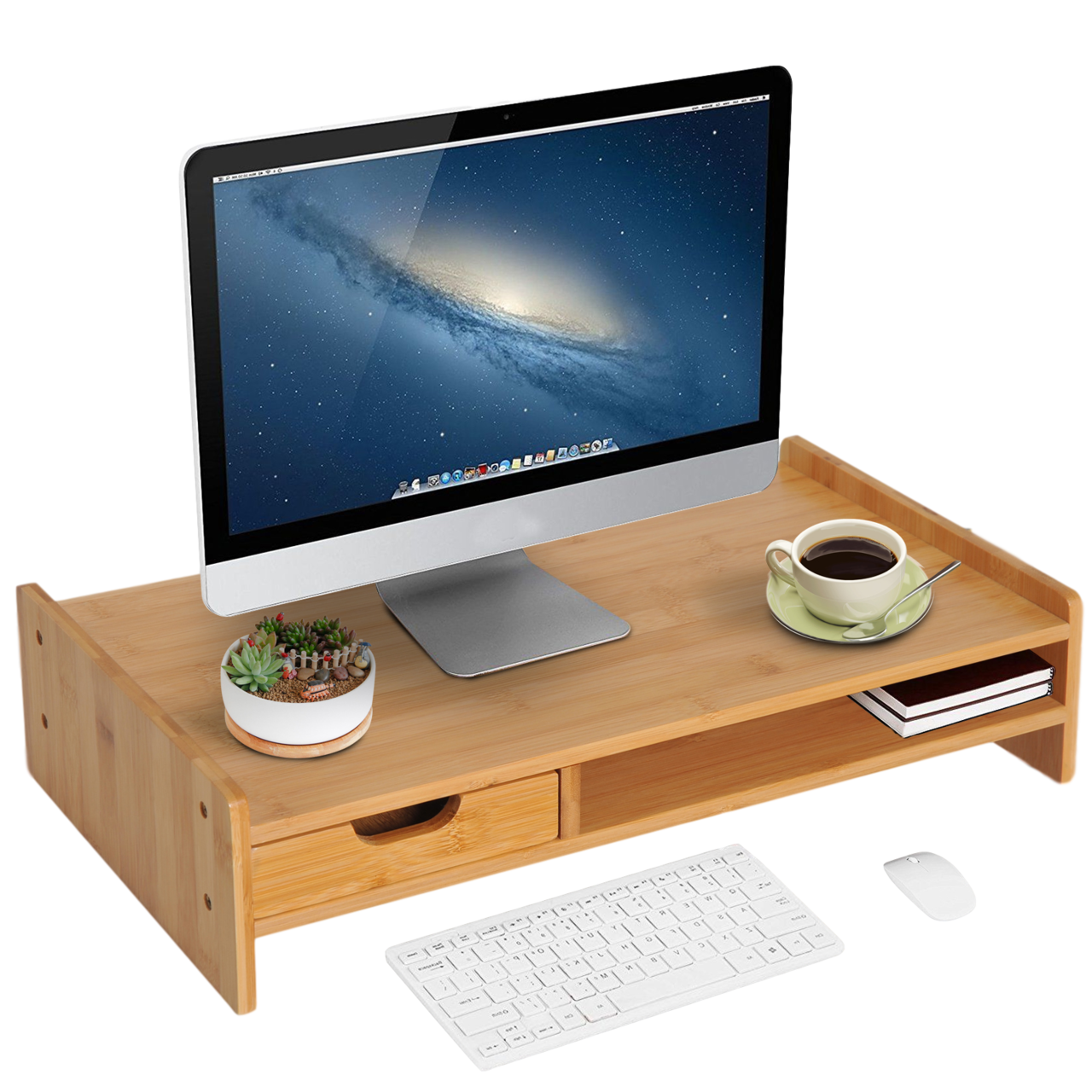 Bamboe laptop- en monitorstandaard – ergonomisch en natuurlijk design