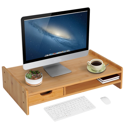 Bamboe laptop- en monitorstandaard – ergonomisch en natuurlijk design