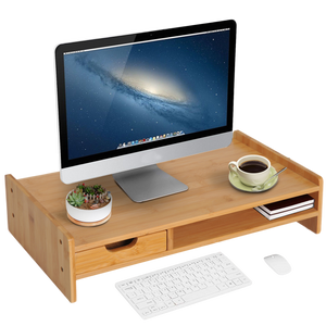 Bamboe laptop- en monitorstandaard – ergonomisch en natuurlijk design met lade en opbergruimte voor een opgeruimd bureau
