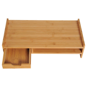 Bamboe laptop- en monitorstandaard – ergonomisch en natuurlijk design met lade en opbergruimte voor een georganiseerd bureau