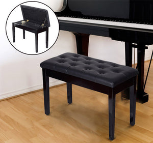 Zwarte pianobank met opbergruimte – klassiek design met zachte zitting en praktische ruimte voor muziekattributen