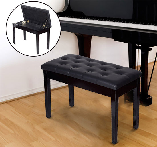 Zwarte pianobank met opbergruimte – klassiek design en zitcomfort