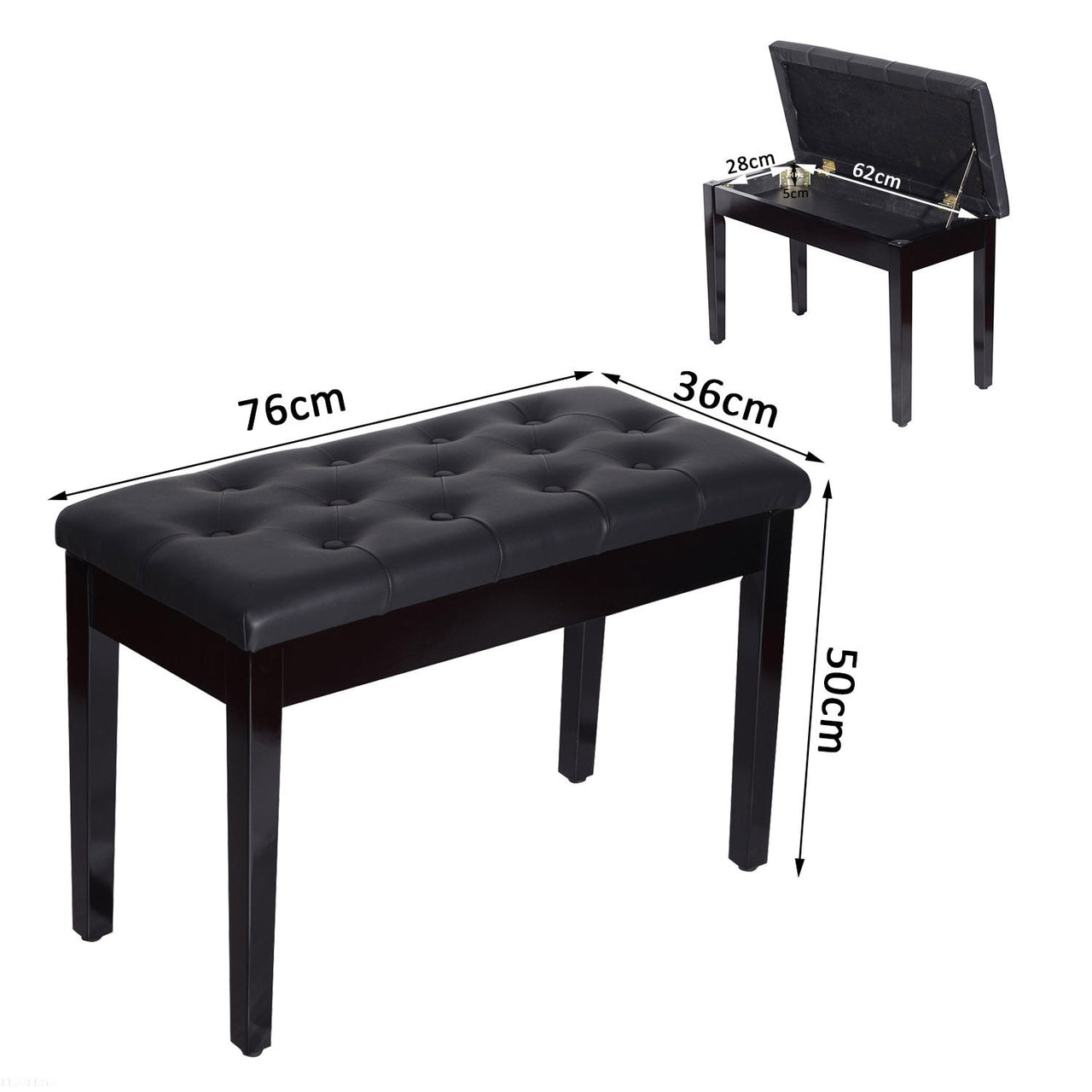 Zwarte pianobank met opbergruimte – klassiek design en zitcomfort