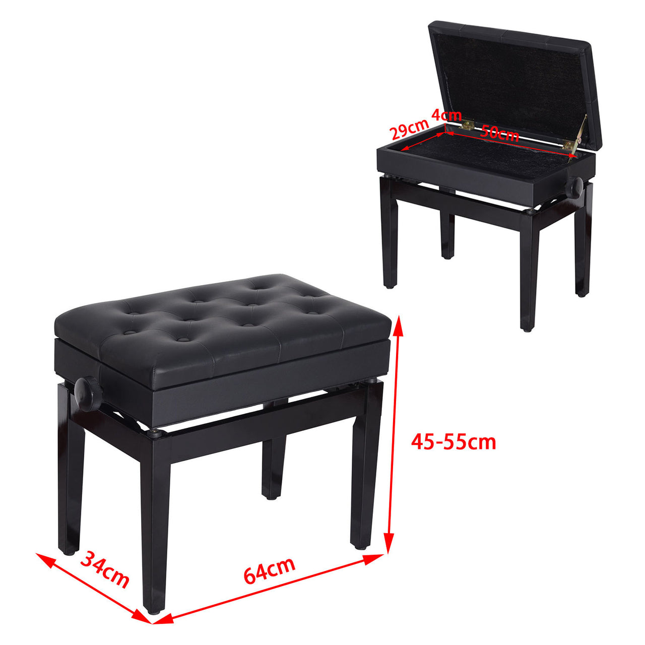 Zwarte pianobank verstelbaar – comfort en opbergruimte in klassiek design