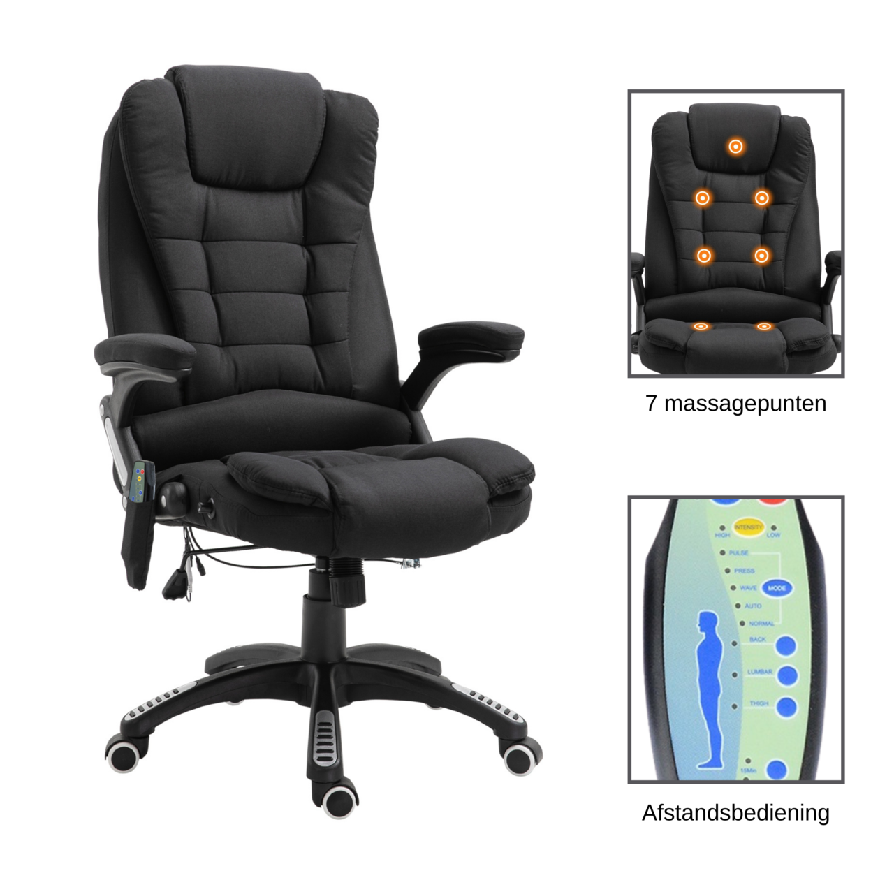 Zwarte bureaustoel met massagefunctie en ergonomisch design