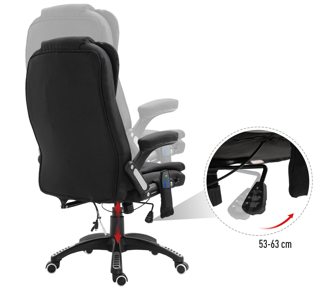 Zwarte bureaustoel met massagefunctie en ergonomisch design