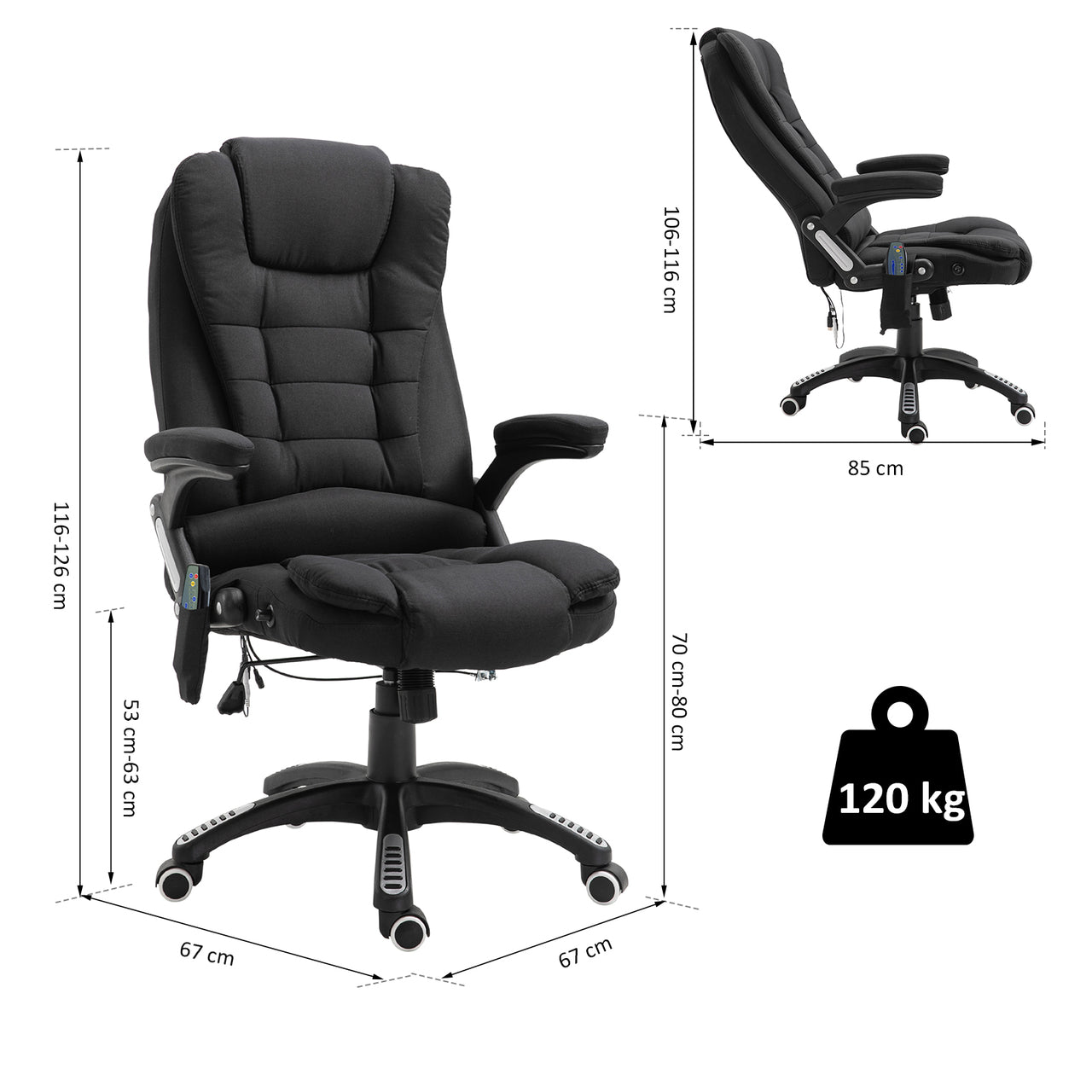 Zwarte bureaustoel met massagefunctie en ergonomisch design