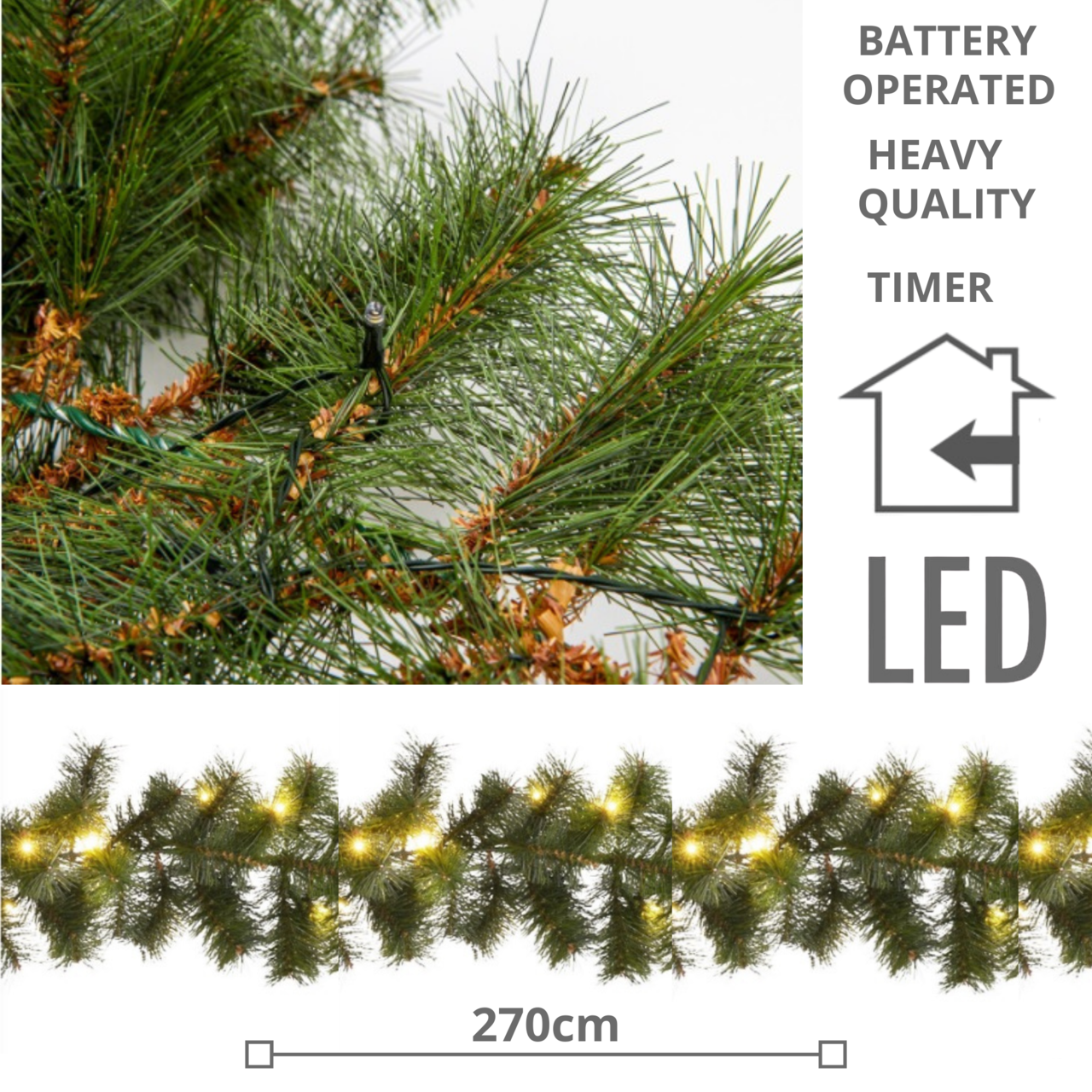 Guirlande met 50 LED's – 2,7 m kerstverlichting voor binnen