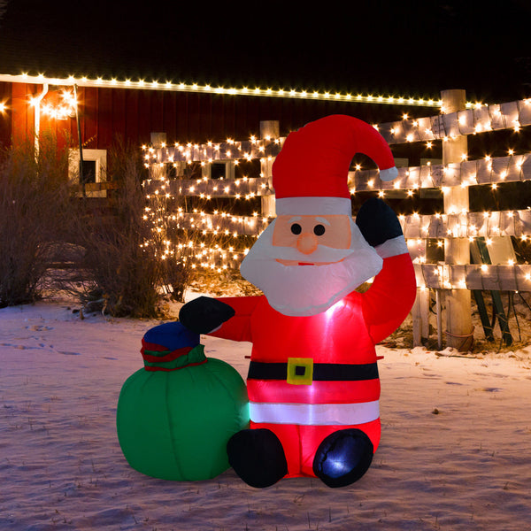 Opblaasbare kerstman 120 cm met zak en kerstverlichting buiten