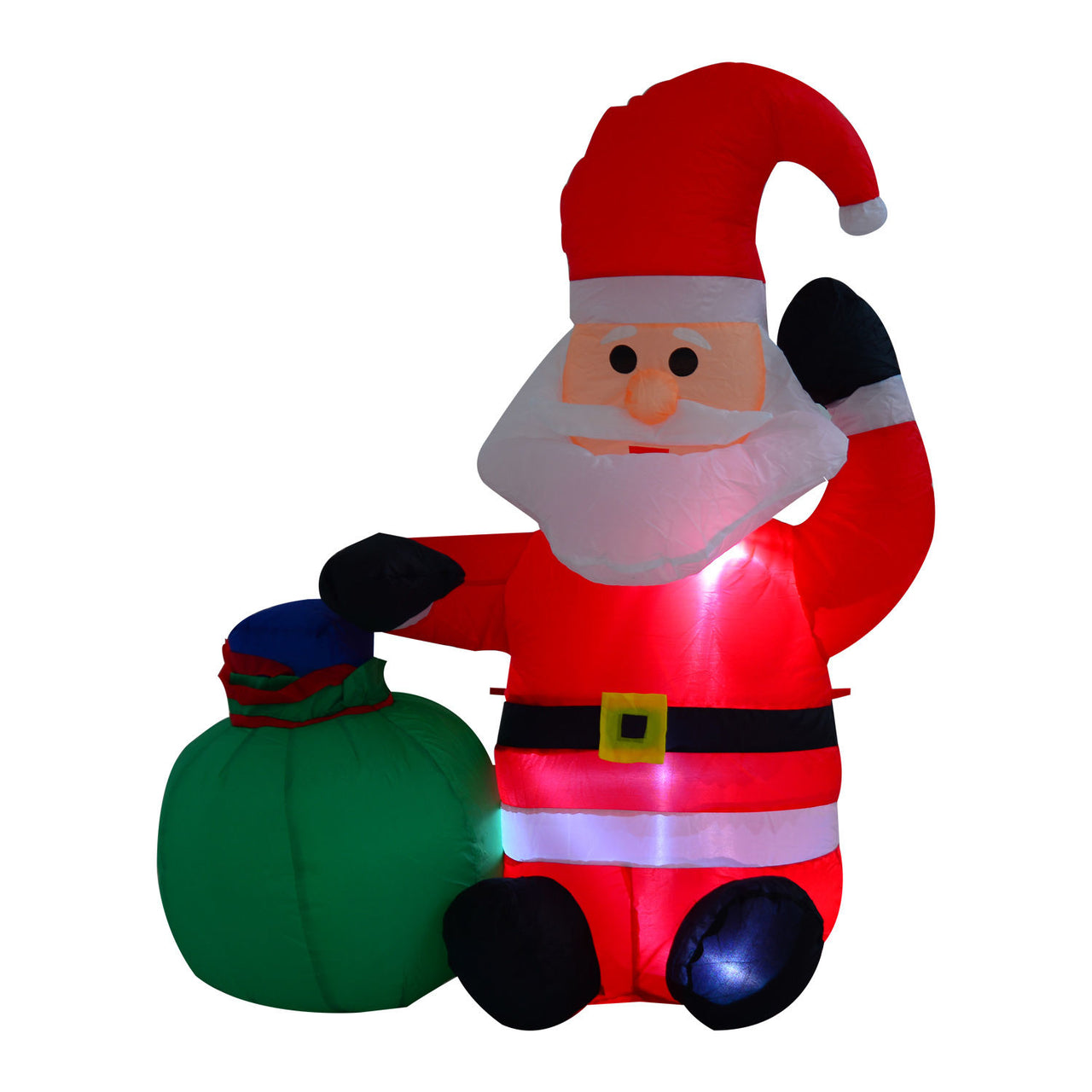 Opblaasbare kerstman 120 cm met zak en kerstverlichting buiten