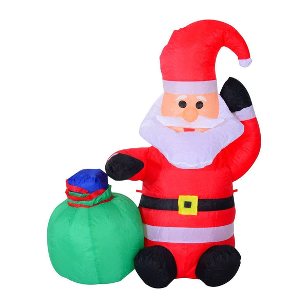 Opblaasbare kerstman 120 cm met zak en kerstverlichting buiten