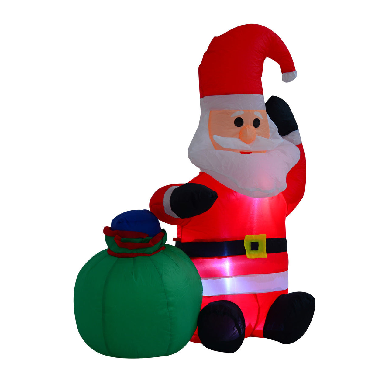 Opblaasbare kerstman 120 cm met zak en kerstverlichting buiten
