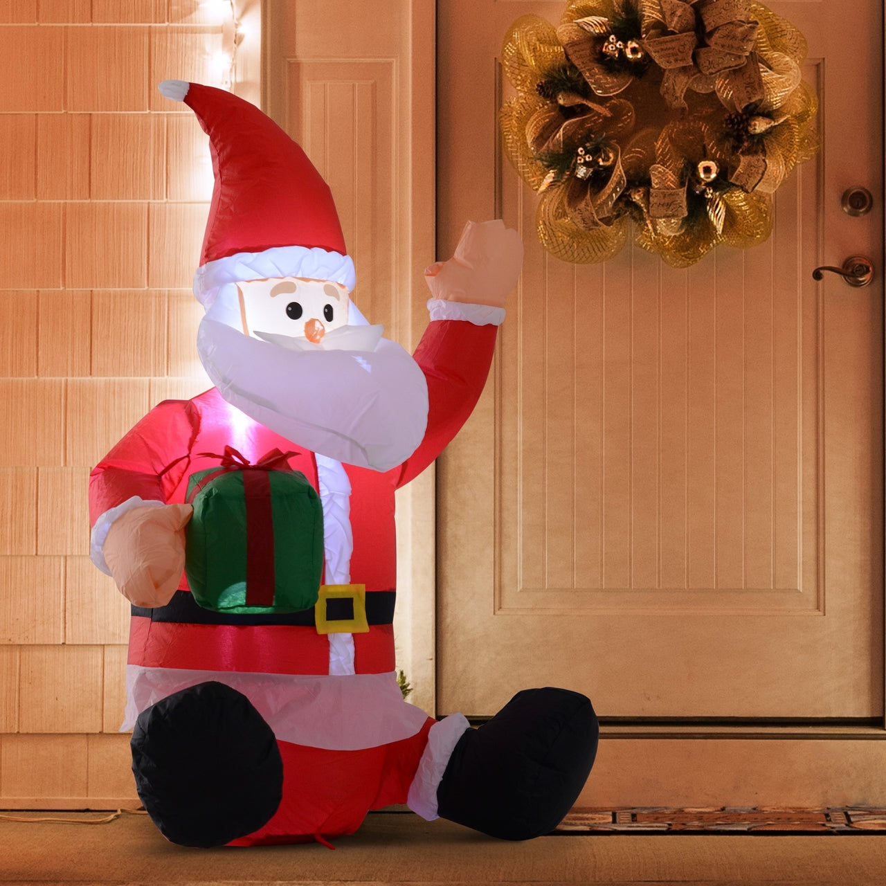 Opblaasbare kerstman 120 cm met cadeau en sfeervolle LED verlichting