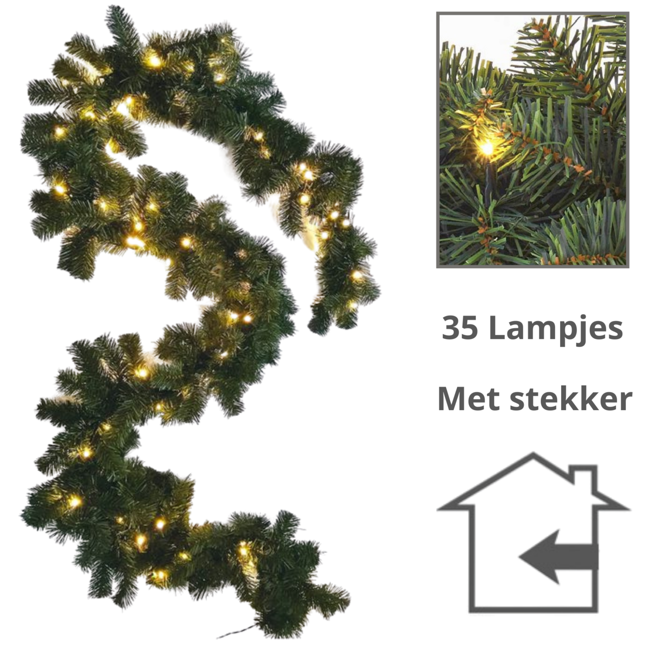 Kerstguirlande met verlichting 2,7 meter – 35 lampjes voor sfeer
